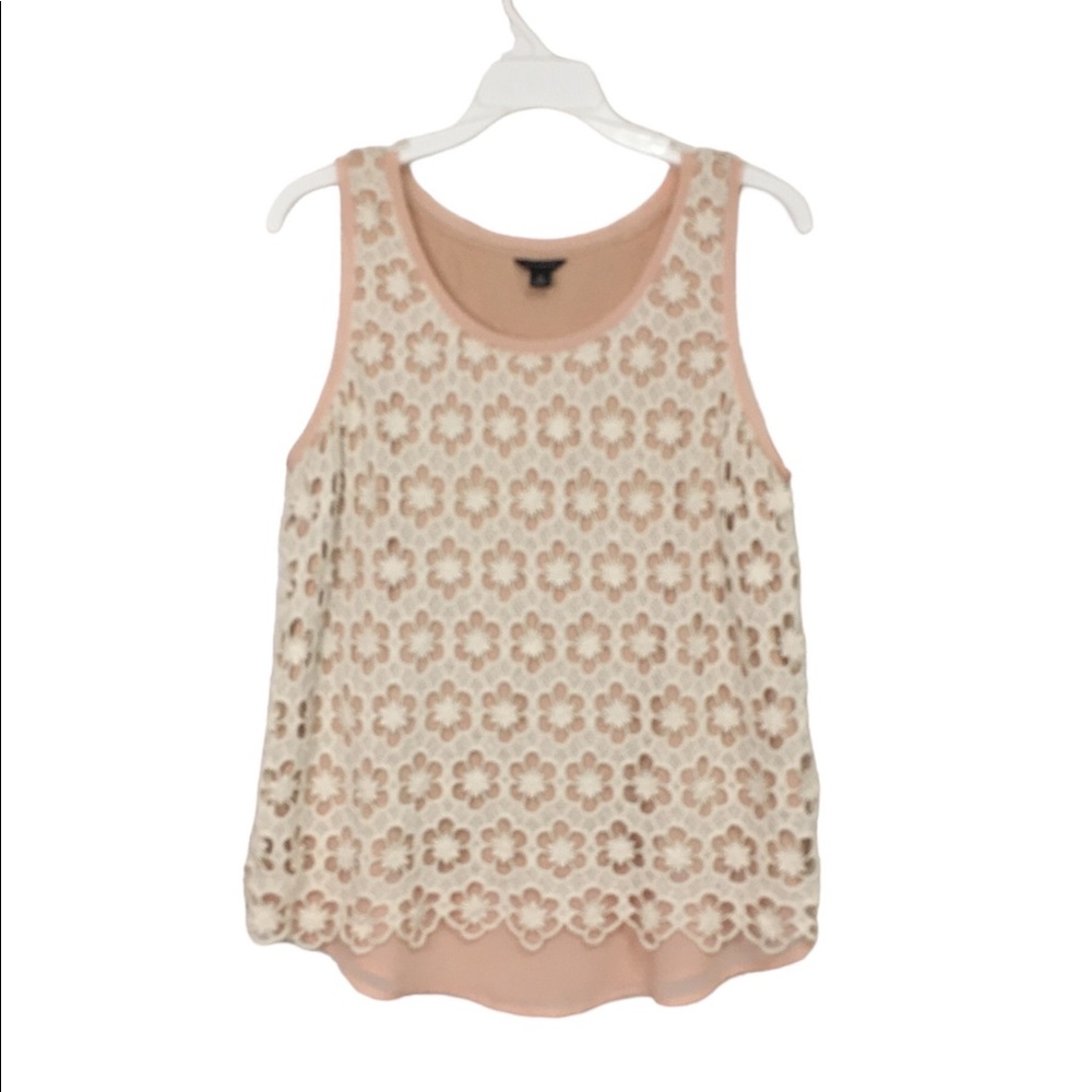 Ann Taylor Crocheted Floral Tank Top Cotton Poly Size M Boho Romantic Career